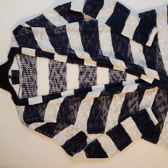 Retro Threads Women's Open-Front Cardigan Blue White Stripes Knit Size Large - Picture 2 of 9